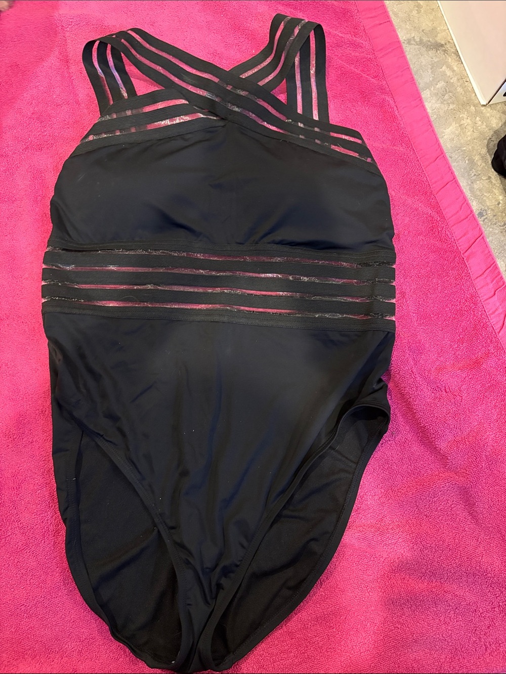 Hilor Black Strappy Mesh tummy control One-Piece Swimsuit